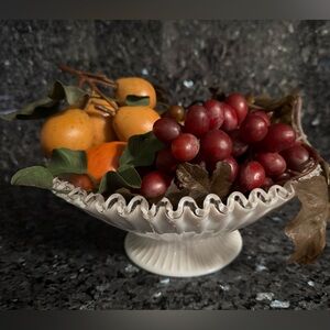 Vintage Fenton Milk Glass Silver Crest Centerpiece Compote Footed Pedestal Bowl